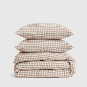 Quince - European Linen Gingham Duvet Cover Set - Tan